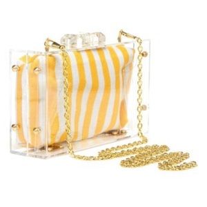 Acrylic Box Clutch w/ Yellow Striped Canvas Pouch